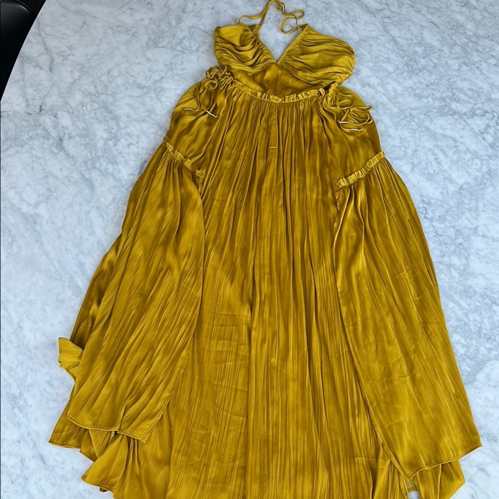 Free People Elegant chartreuse-Mustard-golden Halter Dress XS NWT